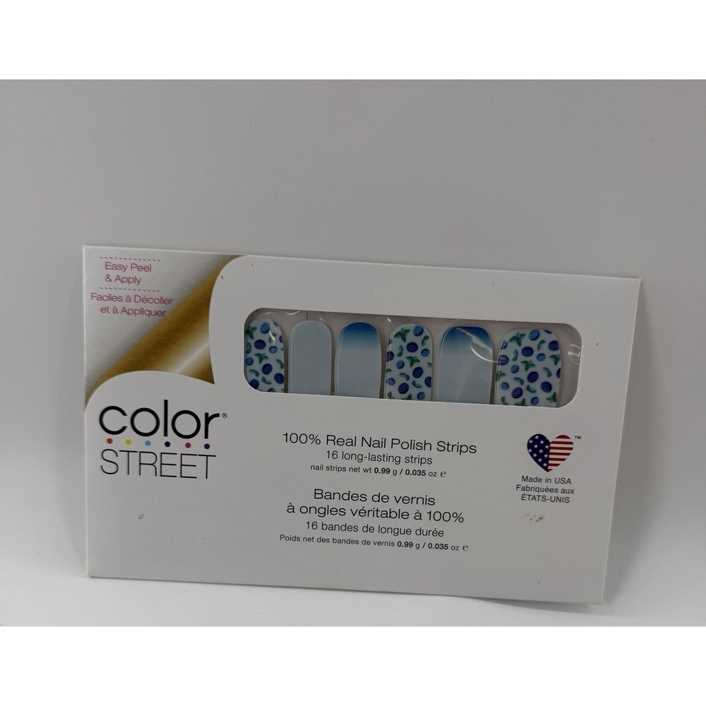 Color Street Nail Polish Strips Berry Sweet Gloss Blue White 16 Ct 0.035 oz